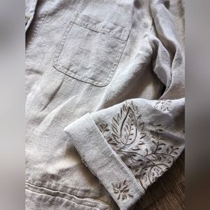 J. Jill 100% Linen Exclusive Of Trim Embroidered Jacket Shacket